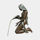 Giant Sculptures Contemporary Kneeling Female Figure Bronze Fountain 90cm, side view of nude woman kneeling pouring water from a shell vessel, on plain background.