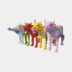 Giant Sculptures Contemporary Life-Size Painted Cow Bronze Sculptures grouped in white, green, red, yellow and pink high-gloss finishes on a plain background.