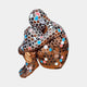 Giant Sculptures Contemporary Mosaic Figure Bronze Sculpture 150cm, seated form with knees drawn up, hexagonal cells in brown, black, coral, and turquoise.