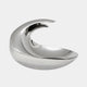 The Curl Silver Abstract Wave Steel Sculpture by Giant Sculptures features a smooth, reflective surface and modern minimalist design. At 180cm, it resembles a stylized ocean wave in shiny silver steel.