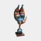 Giant Sculptures' 220cm Contemporary Rotund Figure Handstand Bronze Sculpture showing an inverted female figure balancing on a teal sphere, with warm brown skin and turquoise swimsuit patina, on a square base against a plain background.