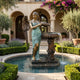 Giant Sculptures Large Classical Angel with Urn and Bird Bath Bronze Fountain 230cm pouring water into a pedestal basin in a Mediterranean courtyard.