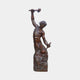 Giant Sculptures Large Classical Blacksmith Figure Bronze Sculpture 250cm, muscular nude male mid-strike with raised hammer on a rocky base, warm brown patina.