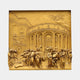 Giant Sculptures Large Classical Crowd of Figures Bronze Relief in polished gilt gold, showing draped figures before a colonnaded rotunda, 150cm.