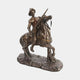 Large Classical Don Quixote on Rearing Horse Bronze Sculpture by Giant Sculptures, armoured knight with lance astride a rearing horse on an inscribed base.
