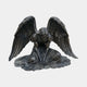 Large Classical Kneeling Angel Bronze Sculpture by Giant Sculptures, dark patina figure kneeling with head bowed and wings spread wide, on a plain background.