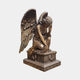 Large Classical Kneeling Angel Bronze Sculpture by Giant Sculptures, 200cm, kneeling with head resting in one hand and wings arched, on a tiered plinth.
