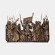 Large Classical Medieval Warriors Bronze Relief by Giant Sculptures, 200cm cast bronze panel of armoured commander raising a sword among spearmen and clerics.