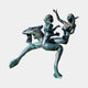 Large Classical Reclining Mermaids Bronze Sculpture by Giant Sculptures, two nude female figures with verdigris patina, one reclining and one seated with arm raised.