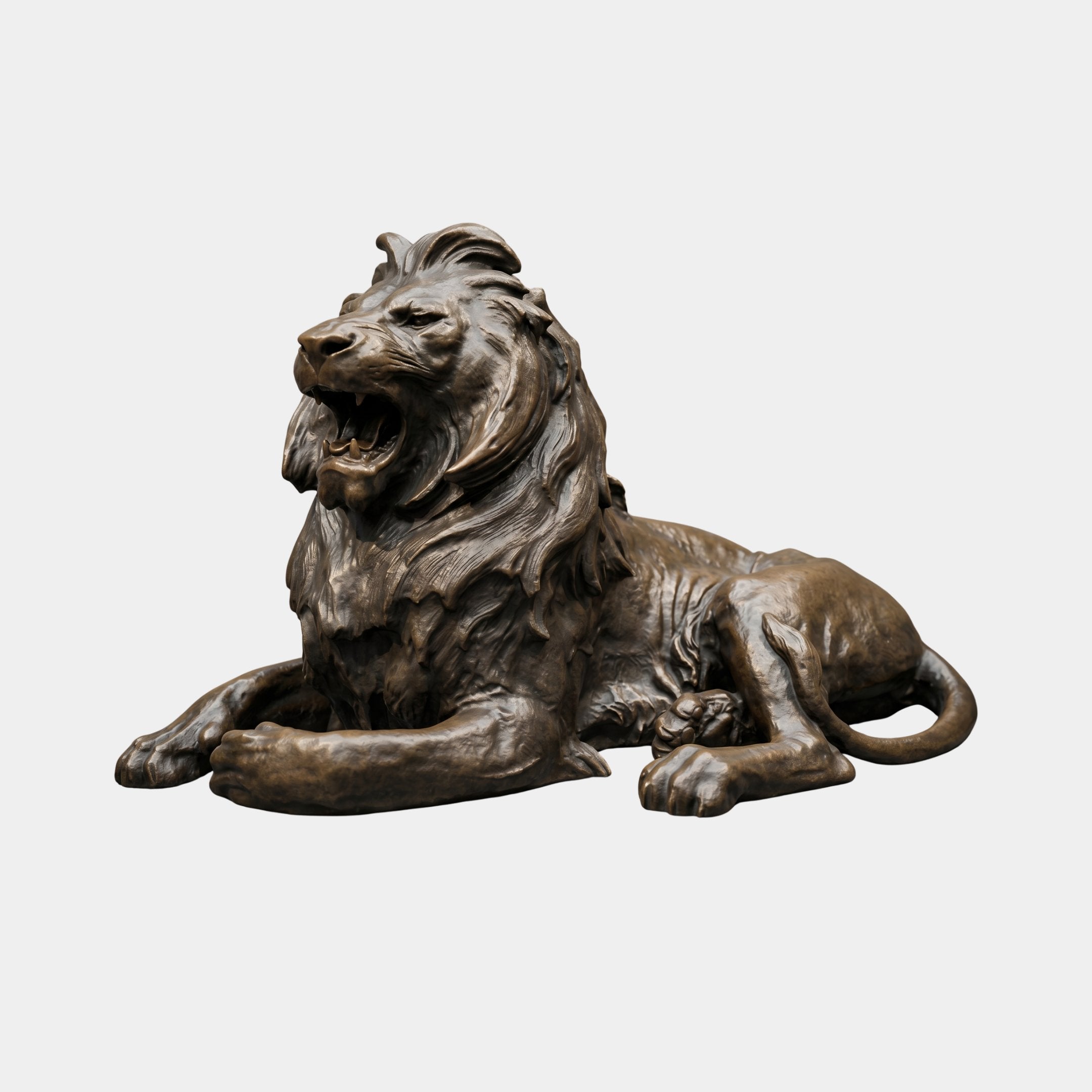 Large Classical Recumbent Roaring Lion Bronze Sculpture - 150cm
