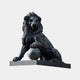 Large Classical Seated Lion Bronze Sculpture by Giant Sculptures, 230cm, in dark antique patina, left paw resting on a sphere atop a stone plinth.