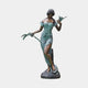 Giant Sculptures' Large Classical Standing Goddess Bronze Fountain at 170cm, shown in verdigris and warm bronze patina holding lily spouts, on a rocky base.