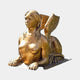 Giant Sculptures Large Classical Winged Sphinx Bronze Sculpture 140cm in golden-amber patina, reclining with forepaws forward and wings raised, on a plain background.
