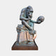 Giant Sculptures' 220cm Large Contemporary Chimpanzee on Books with Skull Bronze Sculpture, seated on open books holding a skull aloft, brown and verdigris patina.