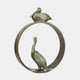 Giant Sculptures Large Contemporary Dual Pelican Bronze Sculpture 250cm with verdigris patina, one bird standing inside an oval ring, another resting on top.