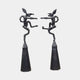 Large Contemporary Fighting Hares Bronze Sculpture by Giant Sculptures, a 180cm pair of dark patinated hares boxing atop tapered obelisk plinths.