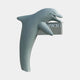 Large Contemporary Leaping Dolphin Bronze Sculpture by Giant Sculptures in light grey-blue finish, mouth gripping a mailbox marked 27670, on a plain background.