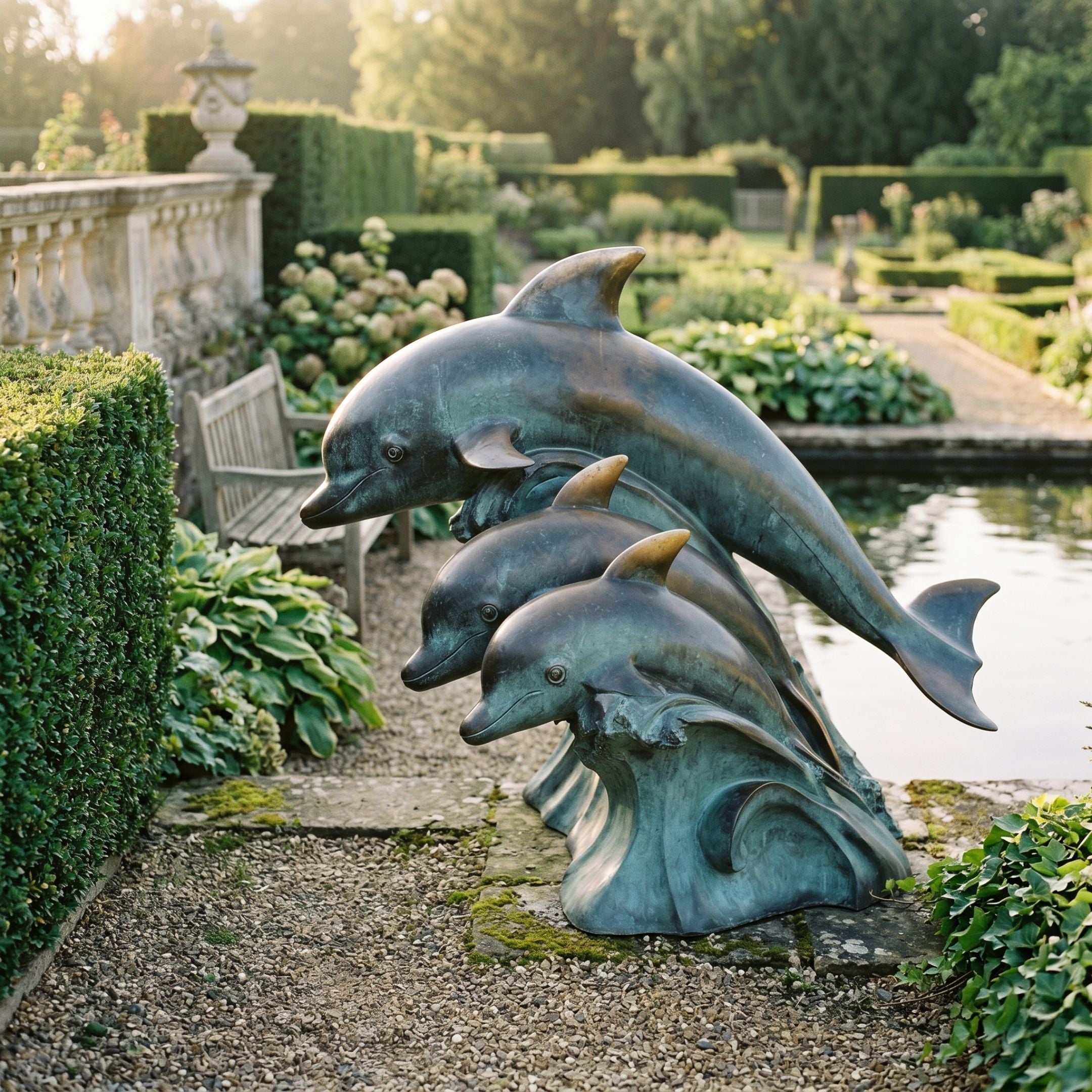 Large Contemporary Leaping Dolphins Bronze Sculpture - 230cm