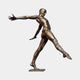 Giant Sculptures' 260cm Large Contemporary Leaping Male Figure Bronze Sculpture in warm patina, balanced on one foot with arms and rear leg extended, on a plain background.