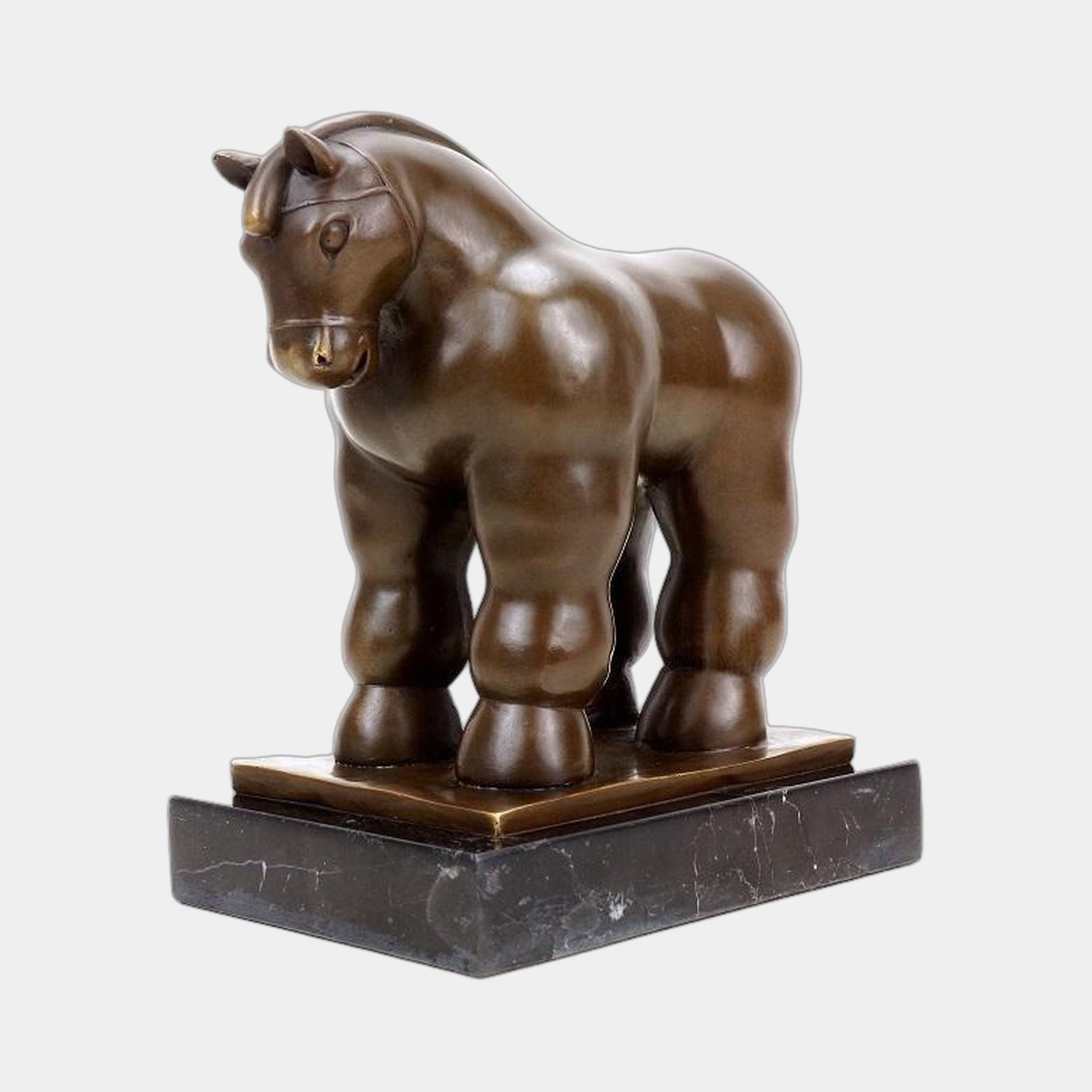 Large Contemporary Rotund Bull Bronze Sculpture by Giant Sculptures, shown front-angled with rounded volumetric form on a two-tier black marble base.