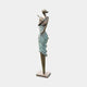 Large Contemporary Violinist Bronze Sculpture by Giant Sculptures, elongated female figure in verdigris textured dress holding a violin, on a plain background.