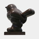 Large Contemporary Volumetric Bird Bronze Sculpture by Giant Sculptures, a rounded stylised bird with dark patina on a low rectangular plinth, shown side-on.