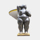 Large Contemporary Voluptuous Female Figure Bronze Sculpture by Giant Sculptures, 250cm, dark patina nude with hand behind head, on pale gold plinth.