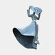Large Contemporary Wind-Swept Female Figure Bronze Sculpture by Giant Sculptures, 220cm tall with grey-blue patina, skirt billowing sideways, set on a plain background.