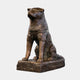 Large Traditional Akita Dog Bronze Sculpture by Giant Sculptures, seated with head raised, warm brown patina and textured fur, on an integral plinth against a light background.