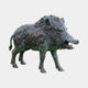 Giant Sculptures Large Traditional Charging Wild Boar Bronze Sculpture in dark patinated finish, shown standing in side profile with mouth open against a plain background.