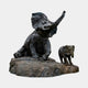 Giant Sculptures Large Traditional Elephant and Calf Bronze Fountain 320cm, seated bull with raised trunk beside a standing calf on an integrated rocky base.