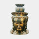 Large Traditional Gilded Buddha Head Bronze Sculpture by Giant Sculptures, front view showing serene downcast face, urna dot, and tiered lotus crown finial.