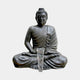 Large Traditional Meditating Buddha Bronze Fountain by Giant Sculptures in dark patina, seated in lotus pose with water cascading from the lap, on a plain background.
