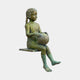 Large Traditional Seated Girl Bronze Sculpture by Giant Sculptures, 130cm, shown side-on with braided pigtail and ball in lap, green-brown verdigris patina.