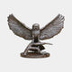Large Traditional Spread-Wing Owl Bronze Sculpture by Giant Sculptures, front view with wings fully extended, perched on a branch atop a circular base.