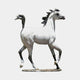 Giant Sculptures Large Traditional Walking Arabian Horse Bronze Sculpture 170cm in painted white with black mane, tail, and hooves on a plain background.