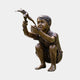 Giant Sculptures Life-Size Boy with Jumping Frog Bronze Sculpture, 120cm, child crouching with arms raised holding a leaping frog, warm patina, plain background.