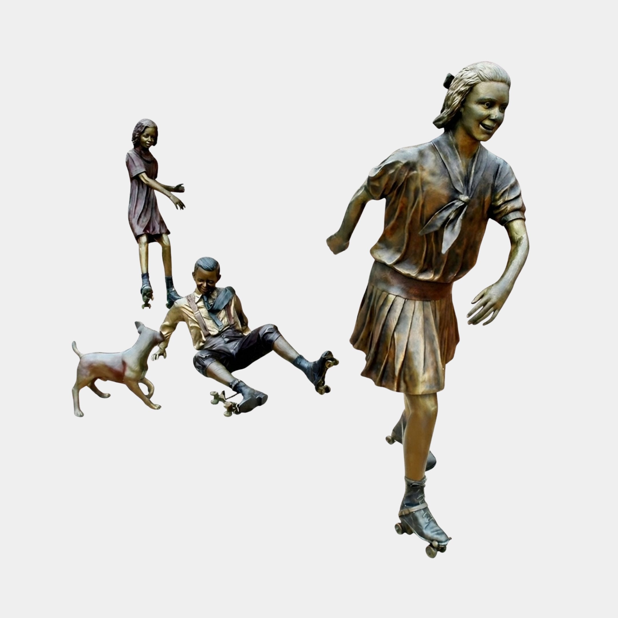 Life-Size Children Roller Skating Bronze Sculpture - 200cm