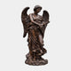 Life-Size Classical Baroque Angel Bronze Sculpture by Giant Sculptures, 240cm winged figure in flowing robes on a cloud base, warm brown patina, plain background.