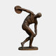 Giant Sculptures Life-Size Classical Discus Thrower Bronze Statue, 150cm, shown side-on mid-throw with warm mid-brown patina on an oval base, plain background.