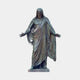 Life-Size Classical Jesus Christ Bronze Statue by Giant Sculptures, 300cm figure with arms extended in blessing, draped robes and verdigris patina, on plain background.