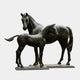 Life-Size Classical Mare and Foal Bronze Sculpture from Giant Sculptures, dark patinated mare and foal in profile on rectangular plinths against a plain background.