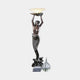 Life-Size Classical Mermaid Lamp Bearer Bronze Sculpture by Giant Sculptures, 210cm, holding a frosted shell light bowl overhead above a wave base, on plain grey.