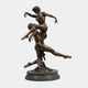 Life-Size Classical Nude Dancer Couple Bronze Sculpture by Giant Sculptures, male figure lifting an arching female partner overhead, on a circular plinth.