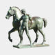Life-Size Classical Nude Male with Horse Bronze Sculpture Companion Piece 200cm by Giant Sculptures in verdigris patina, horse mid-stride with raised foreleg.