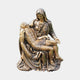 Life-Size Classical Pietà Bronze Sculpture by Giant Sculptures, 180cm, showing the veiled Virgin Mary cradling Christ in a warm golden-brown patina against a plain background.