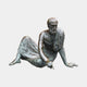 Life-Size Classical Reclining Bearded Scholar Bronze Sculpture by Giant Sculptures, seated figure in antique patina with green oxidation on a plain background.
