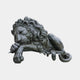 Giant Sculptures Life-Size Classical Recumbent Lion Bronze Sculpture 240cm, dark antique patina, head resting on crossed forepaws, shown on a plain background.