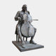 Life-Size Classical Seated Cellist Bronze Sculpture by Giant Sculptures, 200cm figure in 18th-century dress drawing a bow across the cello, shown on a plain background.