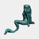Giant Sculptures Life-Size Classical Seated Mermaid on Rock Bronze Sculpture in verdigris patina, head tilted back with long hair and curling scaled tail, on plain background.